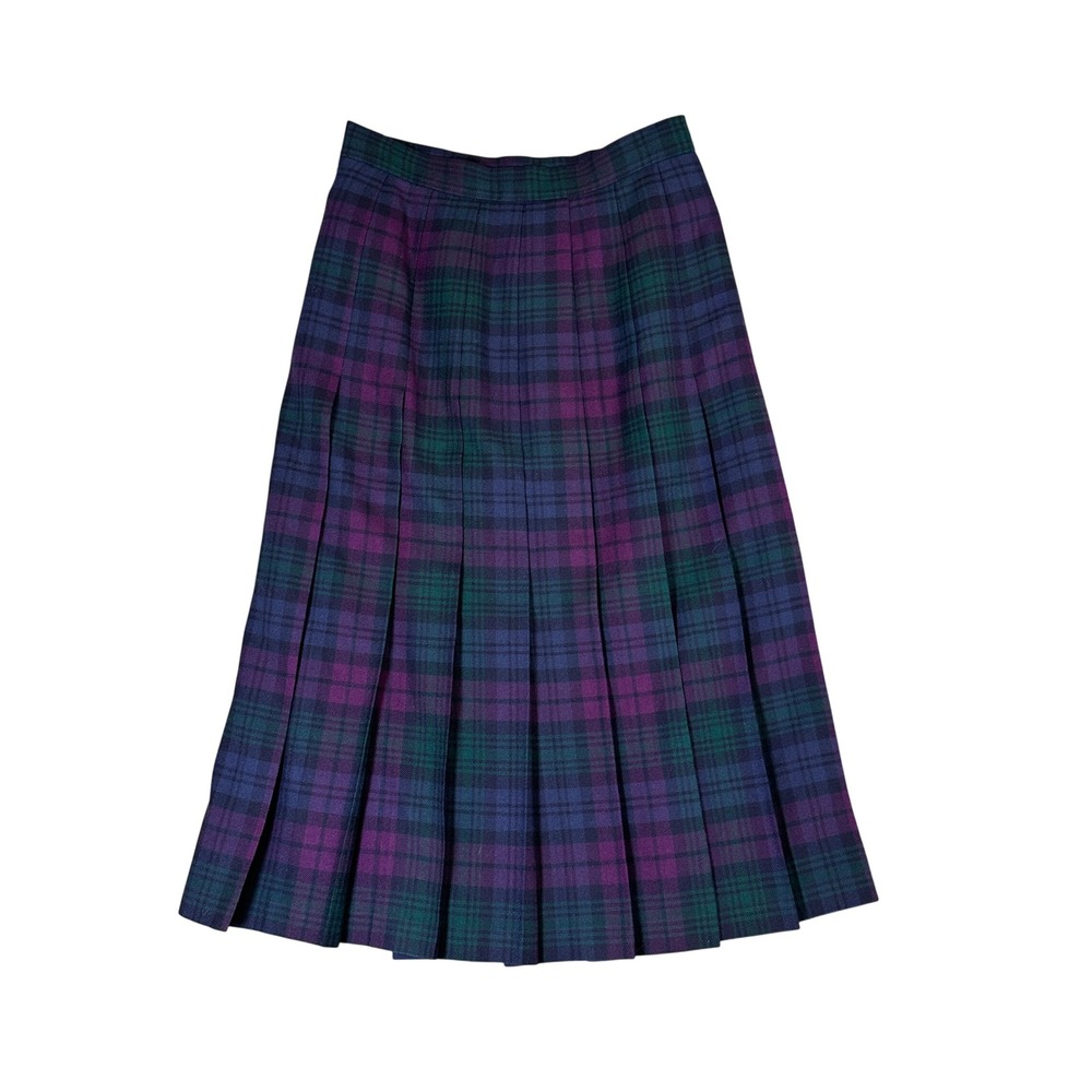 James Pringle Inverness Wool Kilt Skirt Purple Green Plaid Made in Scotland 12